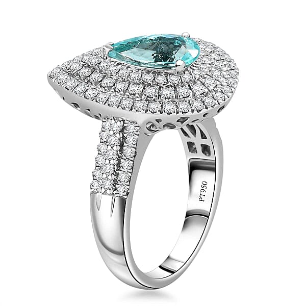 Shop Lc Rhapsody AAAA Paraiba Tourmaline Diamond (E-F VS) Ring In 950 Platinum 3.11 Ctw With Free Paraiba Book