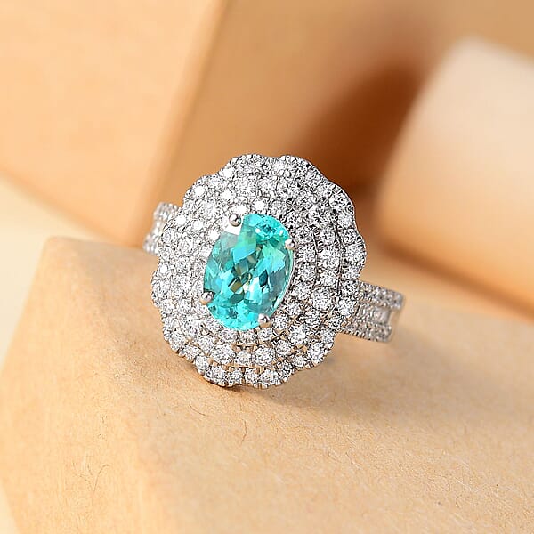 Shop Lc Rhapsody AAAA Paraiba Tourmaline Diamond (E-F VS) Ring In 950 Platinum 3.01 Ctw With Free Paraiba Book