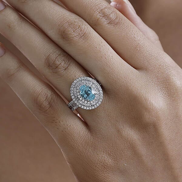 Shop Lc Rhapsody AAAA Paraiba Tourmaline Diamond Ring In 950 Platinum 3.18 Ctw