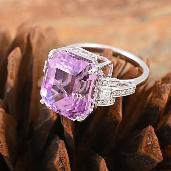 Shop Lc Rhapsody AAAA Patroke Kunzite Diamond Ring In 950 Platinum 20.30 Ctw