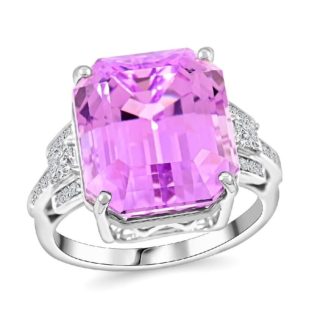shop lc Rhapsody AAAA Patroke Kunzite Diamond Ring in 950 Platinum 20.30 ctw