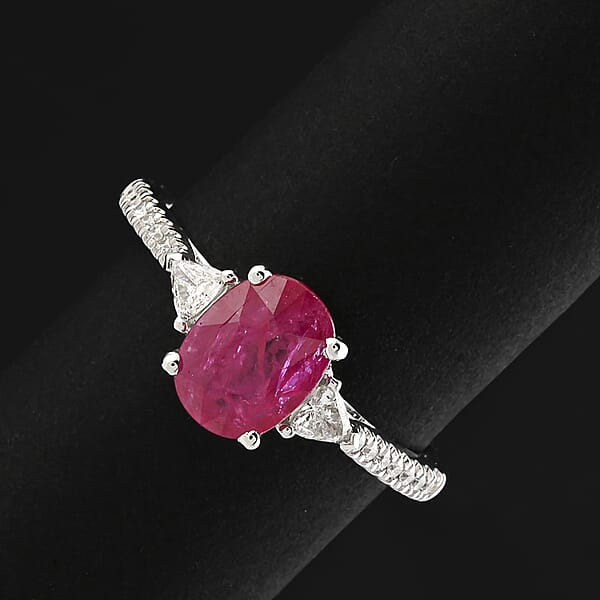 Shop Lc Rhapsody AAAA Royal Ruby And E-F VS Diamond 1.70 Ctw Ring In 950 Platinum 5.36 Grams