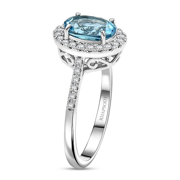 Shop Lc Rhapsody AAAA Santa Maria Aquamarine And E-F VS Diamond 2.25 Ctw Ring In 950 Platinum 5.85 Grams