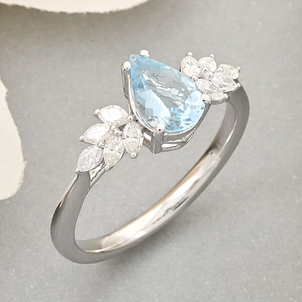 Shop Lc Rhapsody AAAA Santa Maria Aquamarine And E-F VS Diamond 1.50 Ctw Ring In 950 Platinum 5.65 Grams