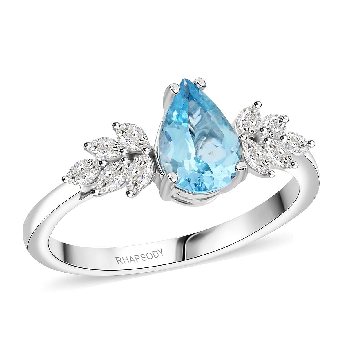 shop lc Rhapsody AAAA Santa Maria Aquamarine and E-F VS Diamond 1.50 ctw Ring in 950 Platinum 5.65 Grams