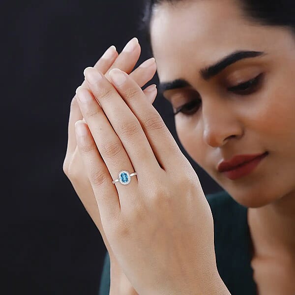 Shop Lc Rhapsody AAAA Santa Maria Aquamarine And E-F VS Diamond 1.00 Ctw Ring In 950 Platinum 4.70 Grams (Del. In 10-12 Days)