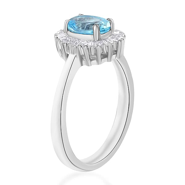 Shop Lc Rhapsody AAAA Santa Maria Aquamarine And E-F VS Diamond 1.00 Ctw Ring In 950 Platinum 4.70 Grams (Del. In 10-12 Days)