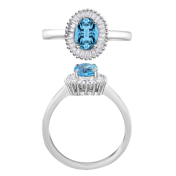 Shop Lc Rhapsody AAAA Santa Maria Aquamarine And E-F VS Diamond 1.00 Ctw Ring In 950 Platinum 4.70 Grams (Del. In 10-12 Days)