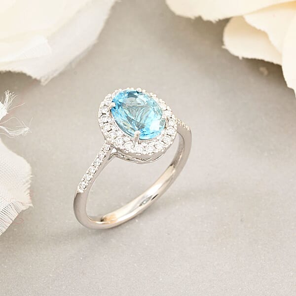 Shop Lc Rhapsody AAAA Santa Maria Aquamarine And E-F VS Diamond 2.25 Ctw Ring In 950 Platinum 5.85 Grams