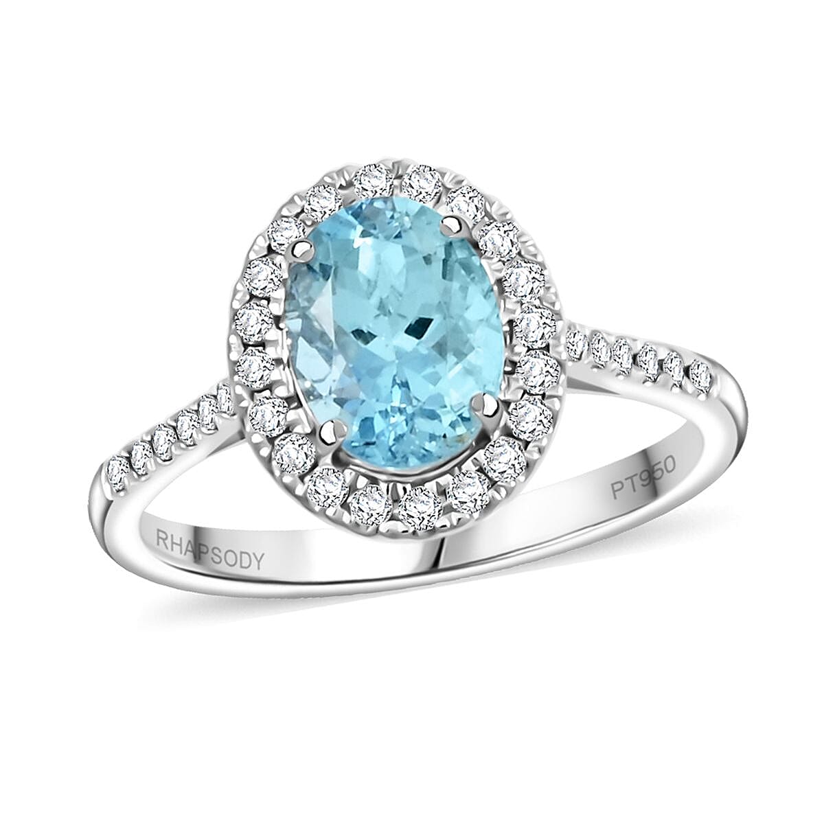 shop lc Rhapsody AAAA Santa Maria Aquamarine and E-F VS Diamond 2.25 ctw Ring in 950 Platinum 5.85 Grams