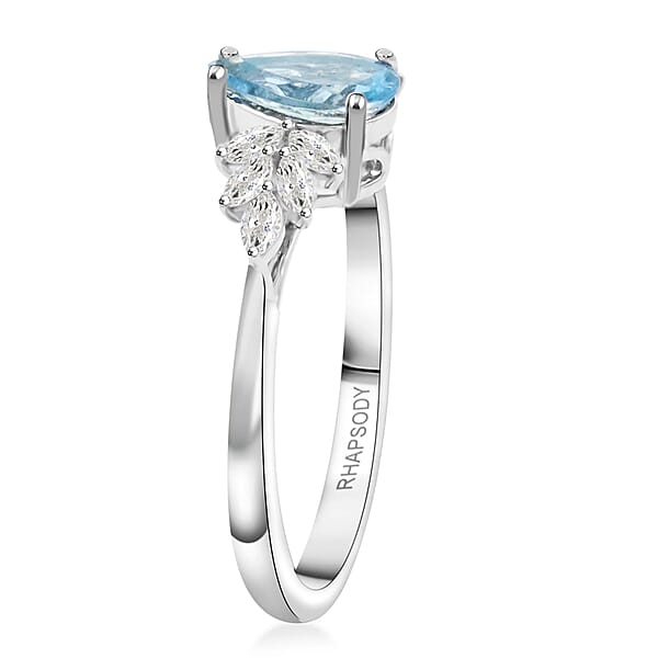 Shop Lc Rhapsody AAAA Santa Maria Aquamarine And E-F VS Diamond 1.50 Ctw Ring In 950 Platinum 5.65 Grams