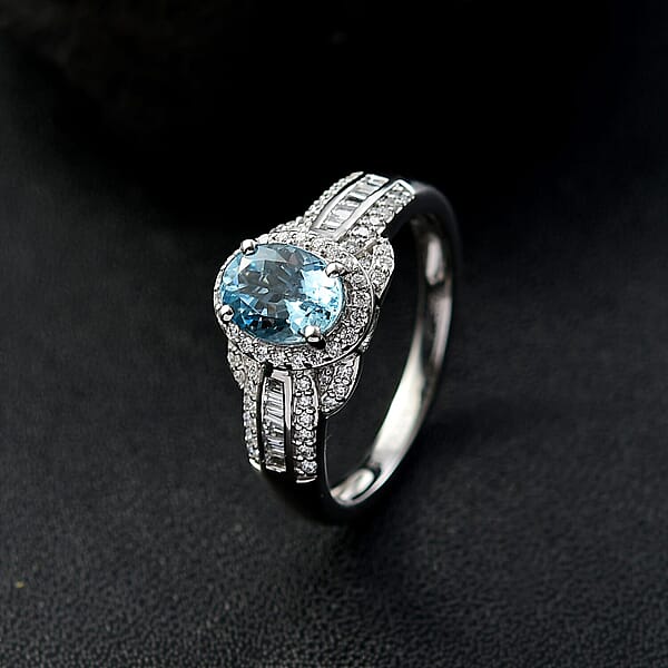 Shop Lc Rhapsody AAAA Santa Maria Aquamarine And E-F VS2 Diamond 1.50 Ctw Aquatic Majesty Ring In 950 Platinum