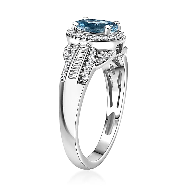 Shop Lc Rhapsody AAAA Santa Maria Aquamarine And E-F VS2 Diamond 1.50 Ctw Aquatic Majesty Ring In 950 Platinum