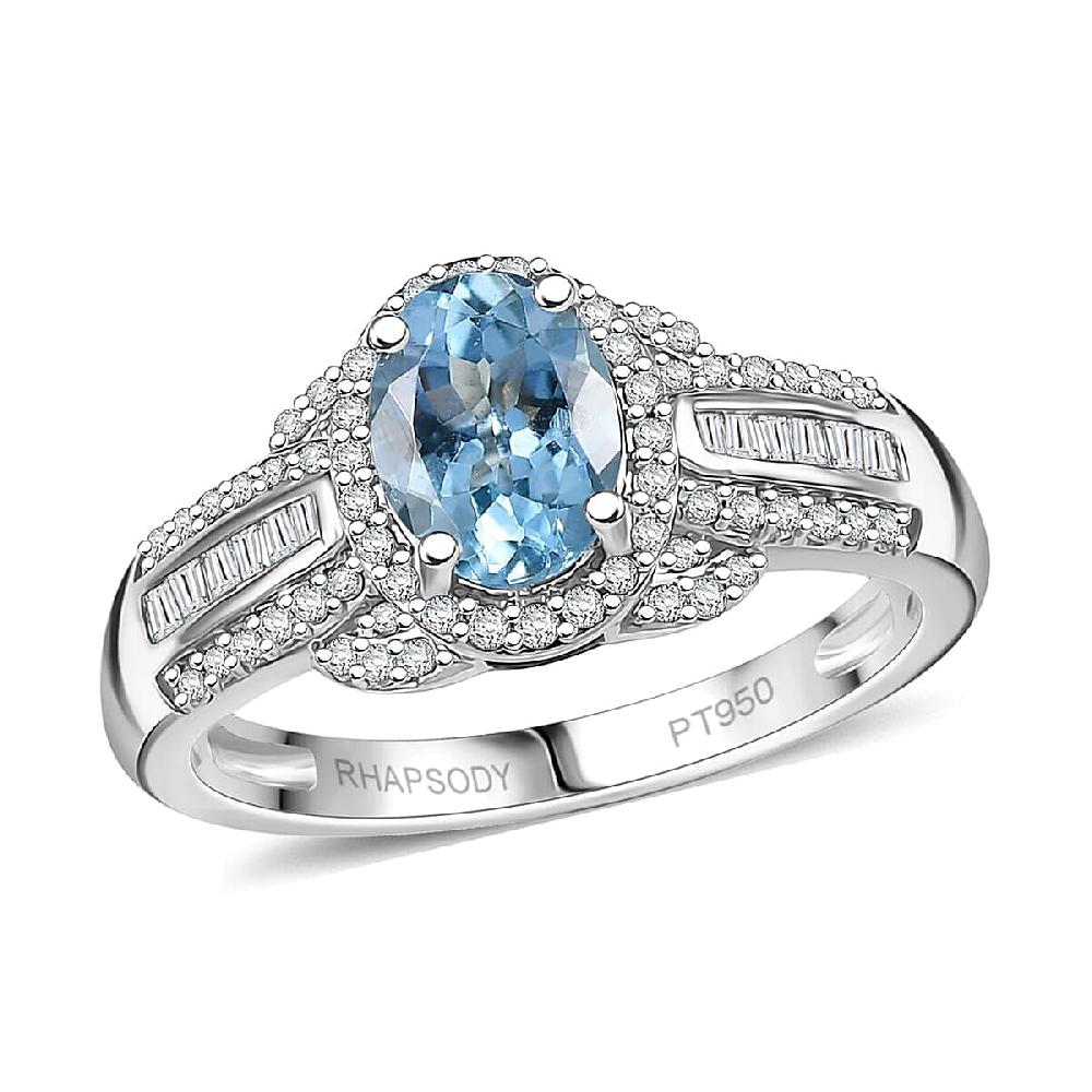 shop lc Rhapsody AAAA Santa Maria Aquamarine and E-F VS2 Diamond 1.50 ctw Aquatic Majesty Ring in 950 Platinum