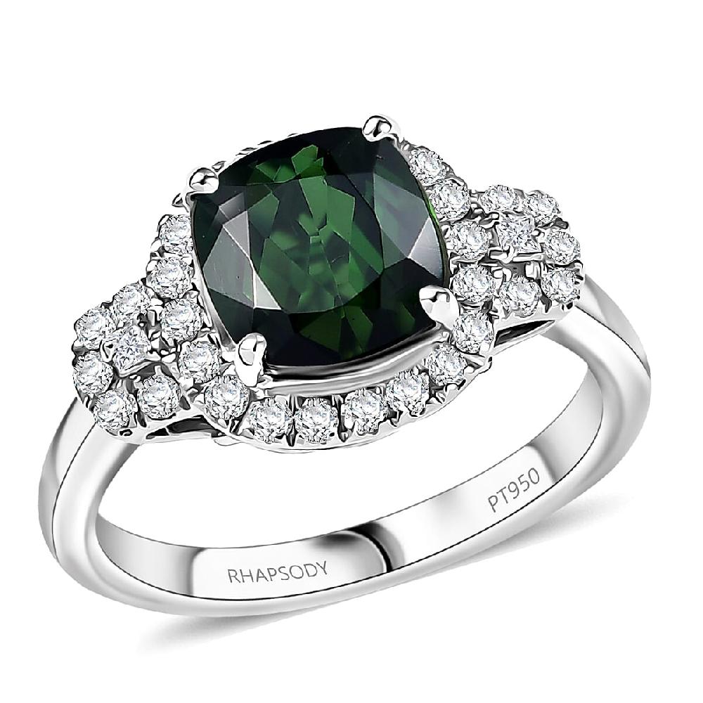 shop lc Rhapsody AAAA Santa Rosa Tourmaline and Diamond E-F VS 2.65 ctw Ring in 950 Platinum 6.0 Grams
