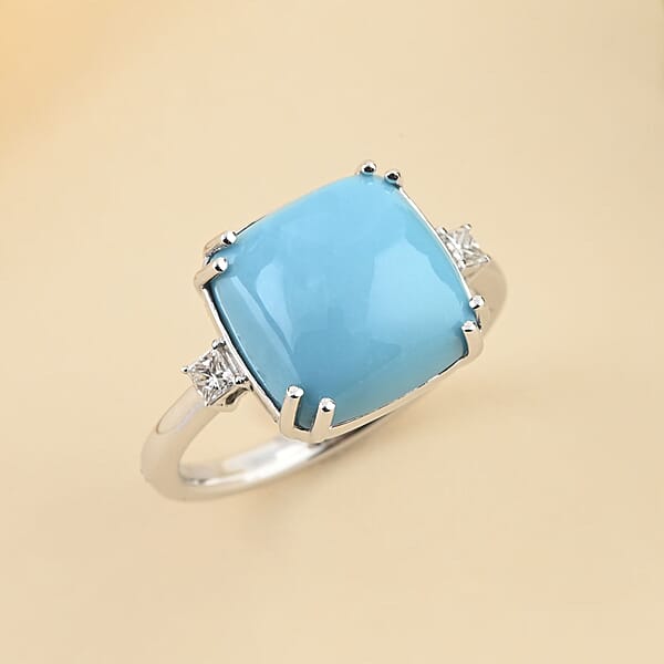Shop Lc Rhapsody AAAA Sleeping Beauty Turquoise And E-F VS Diamond 4.85 Ctw Ring In 950 Platinum 5.25 Grams