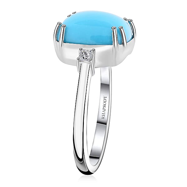 Shop Lc Rhapsody AAAA Sleeping Beauty Turquoise And E-F VS Diamond 4.85 Ctw Ring In 950 Platinum 5.25 Grams