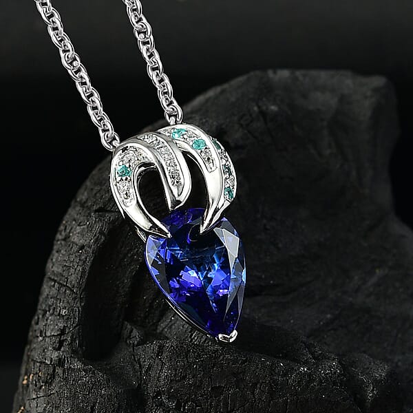 Shop Lc Rhapsody AAAA Tanzanite AAAA Paraiba Tourmaline And E-F VS2 Diamond 3.71 Ctw Dream Weaver Pendant Necklace In 950 Platinum 20 Inches 7 Grams