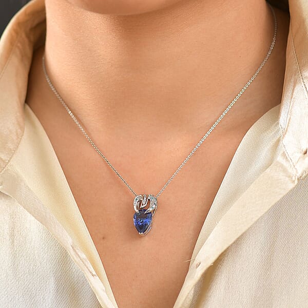 Shop Lc Rhapsody AAAA Tanzanite AAAA Paraiba Tourmaline And E-F VS2 Diamond 3.71 Ctw Dream Weaver Pendant Necklace In 950 Platinum 20 Inches 7 Grams