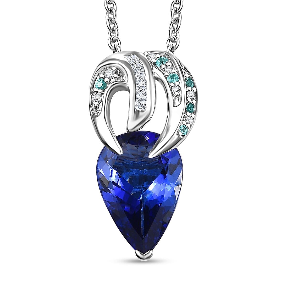 shop lc Rhapsody AAAA Tanzanite AAAA Paraiba Tourmaline and E-F VS2 Diamond 3.71 ctw Dream Weaver Pendant Necklace in 950 Platinum 20 Inches 7 Grams