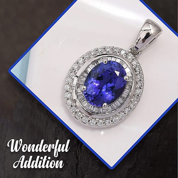 Shop Lc Rhapsody AAAA Tanzanite And Diamond 3.18 Ctw Pendant In 950 Platinum Diamond Halo Pendant Birthday Gifts For Her