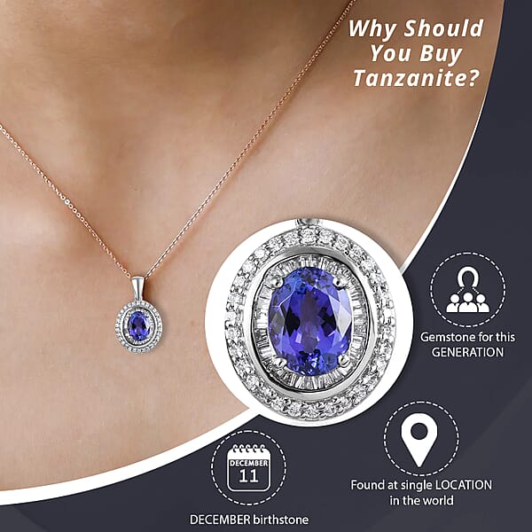 Shop Lc Rhapsody AAAA Tanzanite And Diamond 3.18 Ctw Pendant In 950 Platinum Diamond Halo Pendant Birthday Gifts For Her