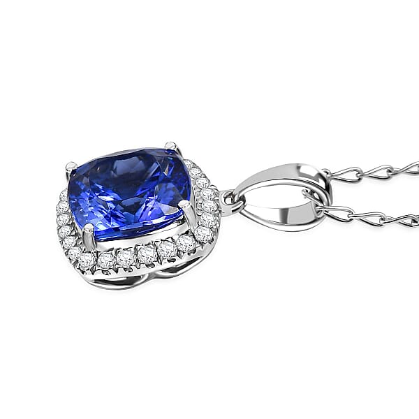 Shop Lc Rhapsody AAAA Tanzanite And E-F VS Diamond 2.29 Ctw Halo Pendant Necklace In 950 Platinum 20 Inches