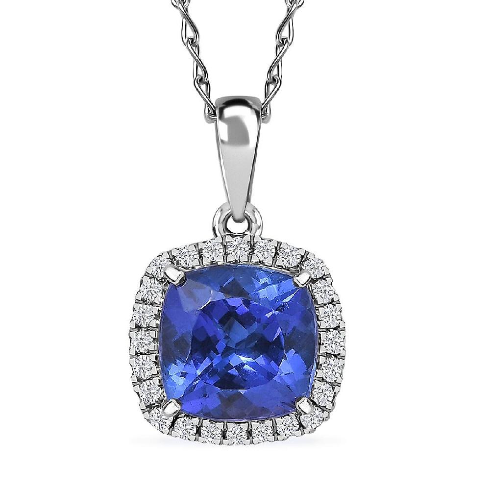 shop lc Rhapsody AAAA Tanzanite and E-F VS Diamond 2.29 ctw Halo Pendant Necklace in 950 Platinum 20 Inches