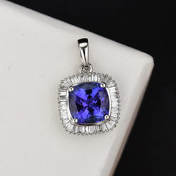 Shop Lc Rhapsody AAAA Tanzanite And E-F VS Diamond 2.40 Ctw Halo Pendant Without Chain In 950 Platinum