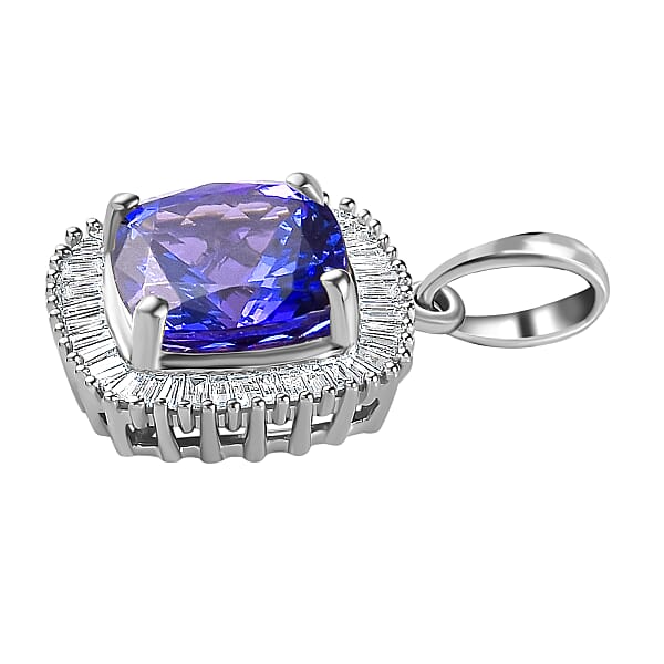 Shop Lc Rhapsody AAAA Tanzanite And E-F VS Diamond 2.40 Ctw Halo Pendant Without Chain In 950 Platinum
