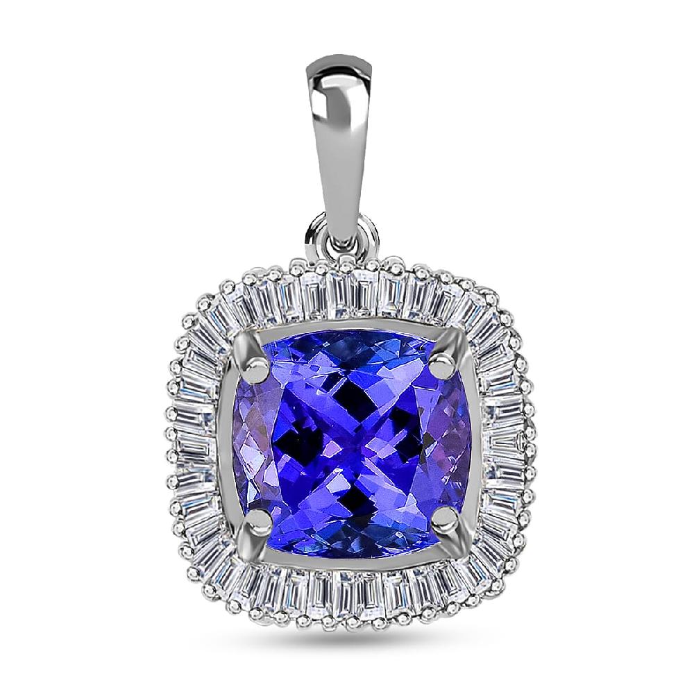 shop lc Rhapsody AAAA Tanzanite and E-F VS Diamond 2.40 ctw Halo Pendant without Chain in 950 Platinum