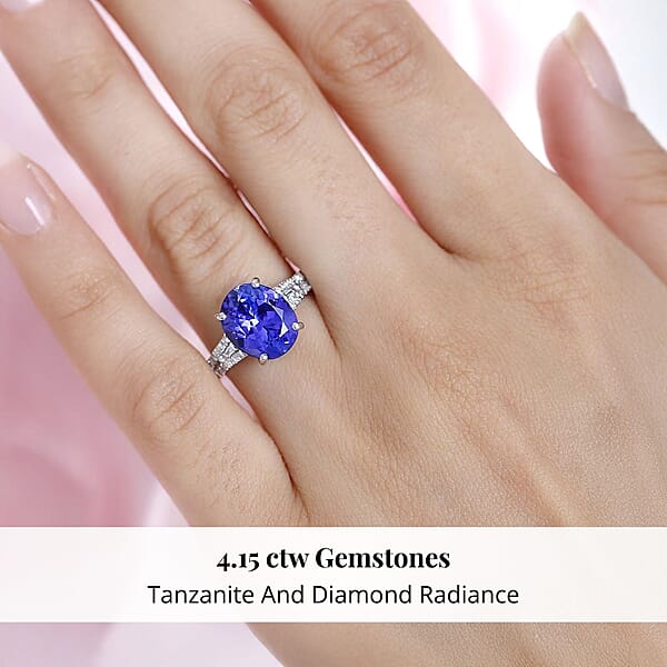 Shop Lc Rhapsody AAAA Tanzanite And E-F VS Diamond 4.15 Ctw Statement Ring In 950 Platinum 6.20 Grams