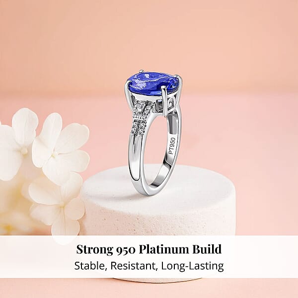 Shop Lc Rhapsody AAAA Tanzanite And E-F VS Diamond 4.15 Ctw Statement Ring In 950 Platinum 6.20 Grams