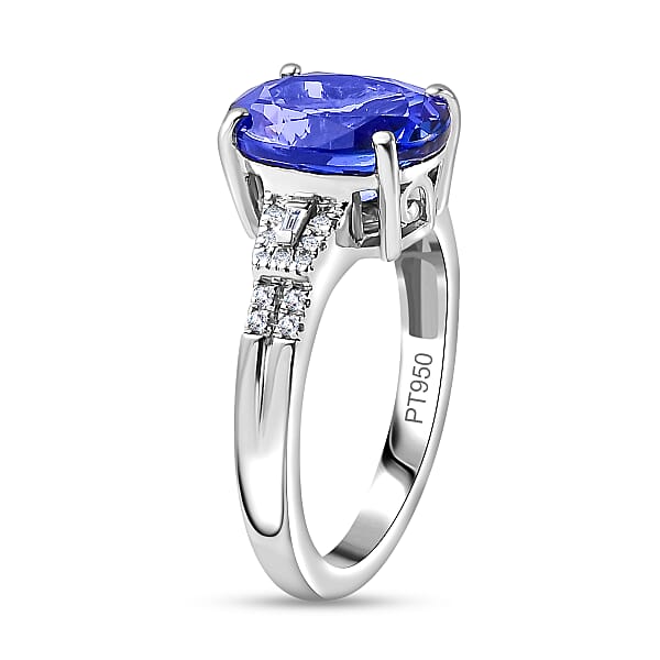 Shop Lc Rhapsody AAAA Tanzanite And E-F VS Diamond 4.15 Ctw Statement Ring In 950 Platinum 6.20 Grams