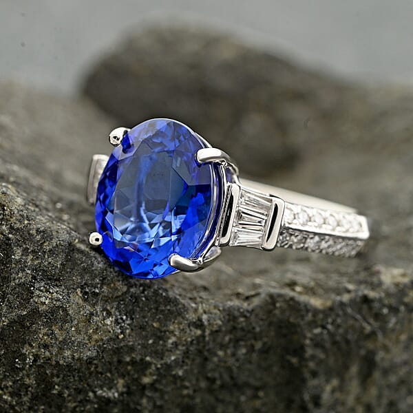 Shop Lc Rhapsody AAAA Tanzanite And E-F VS Diamond 4.15 Ctw Ring In 950 Platinum 6.73 Grams