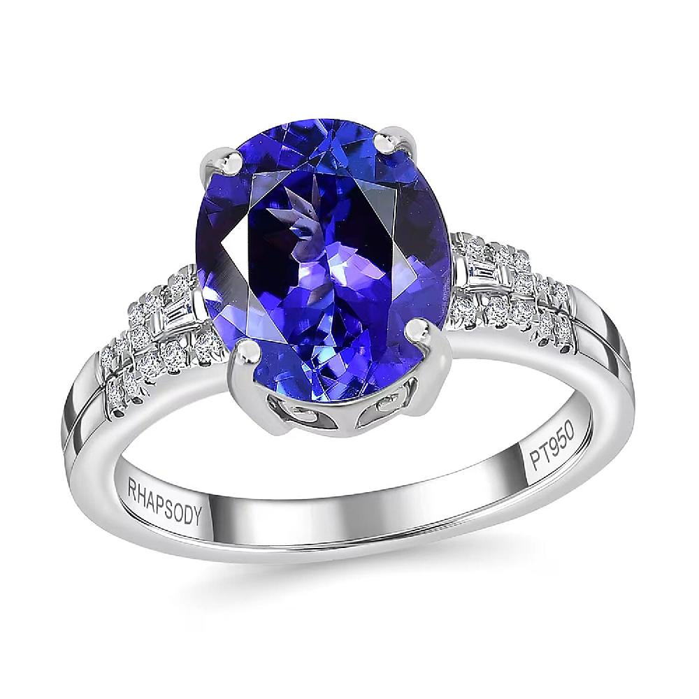 shop lc Rhapsody AAAA Tanzanite and E-F VS Diamond 4.15 ctw Statement Ring in 950 Platinum 6.20 Grams