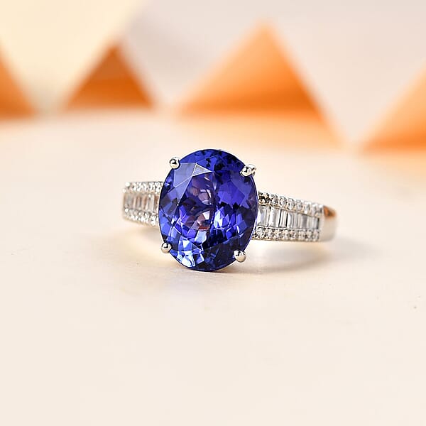 Shop Lc Rhapsody AAAA Tanzanite And E-F VS Diamond 4.25 Ctw Ring In 950 Platinum 6.50 Grams