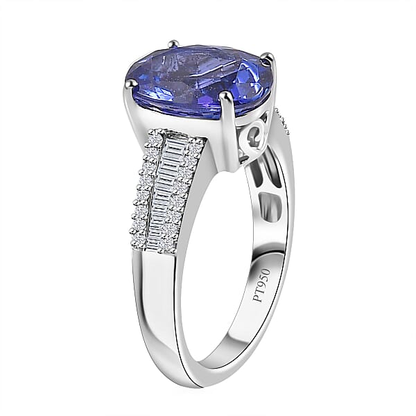 Shop Lc Rhapsody AAAA Tanzanite And E-F VS Diamond 4.25 Ctw Ring In 950 Platinum 6.50 Grams