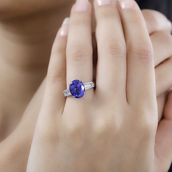 Shop Lc Rhapsody AAAA Tanzanite And E-F VS Diamond 4.25 Ctw Ring In 950 Platinum 6.50 Grams