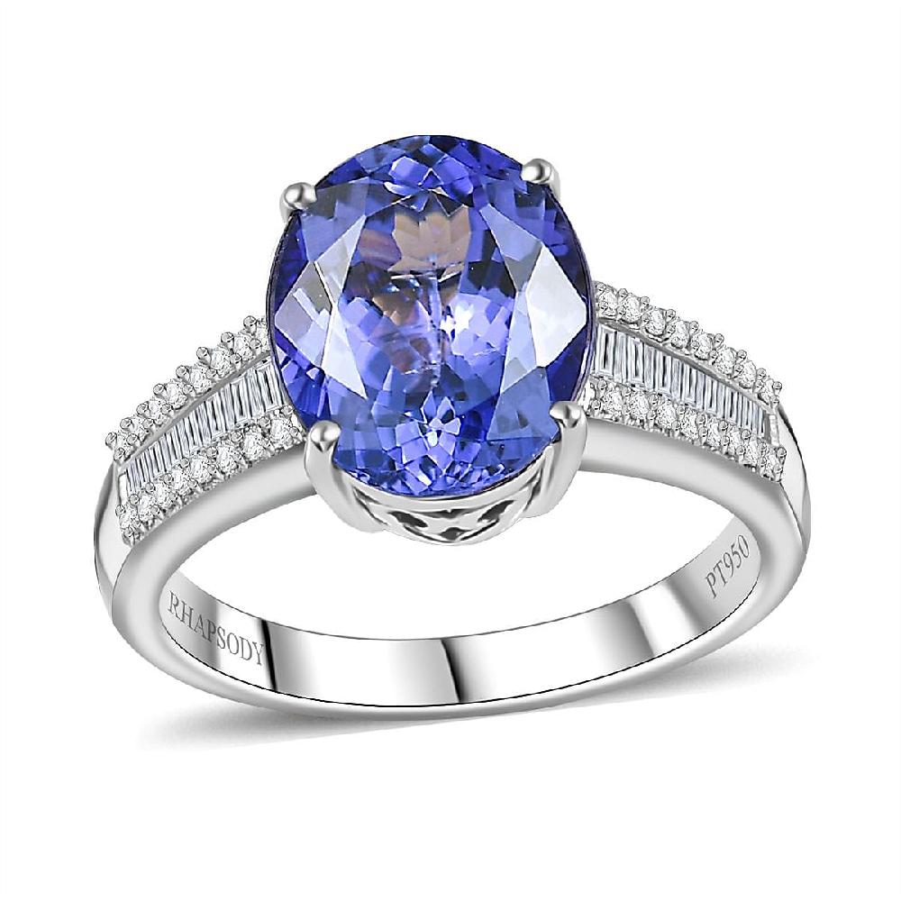shop lc Rhapsody AAAA Tanzanite and E-F VS Diamond 4.25 ctw Ring in 950 Platinum 6.50 Grams