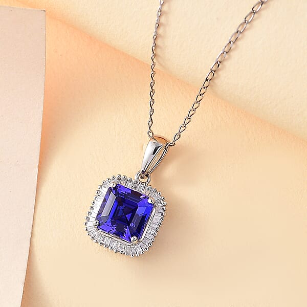 Shop Lc Rhapsody AAAA Tanzanite And E-F VS2 Diamond 2.84 Ctw Octagon Shape Ballerina Pendant Necklace In 950 Platinum 5.25 Grams 20 Inches