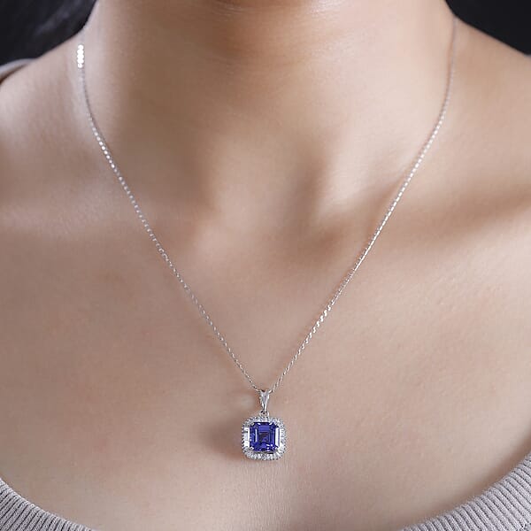 Shop Lc Rhapsody AAAA Tanzanite And E-F VS2 Diamond 2.84 Ctw Octagon Shape Ballerina Pendant Necklace In 950 Platinum 5.25 Grams 20 Inches