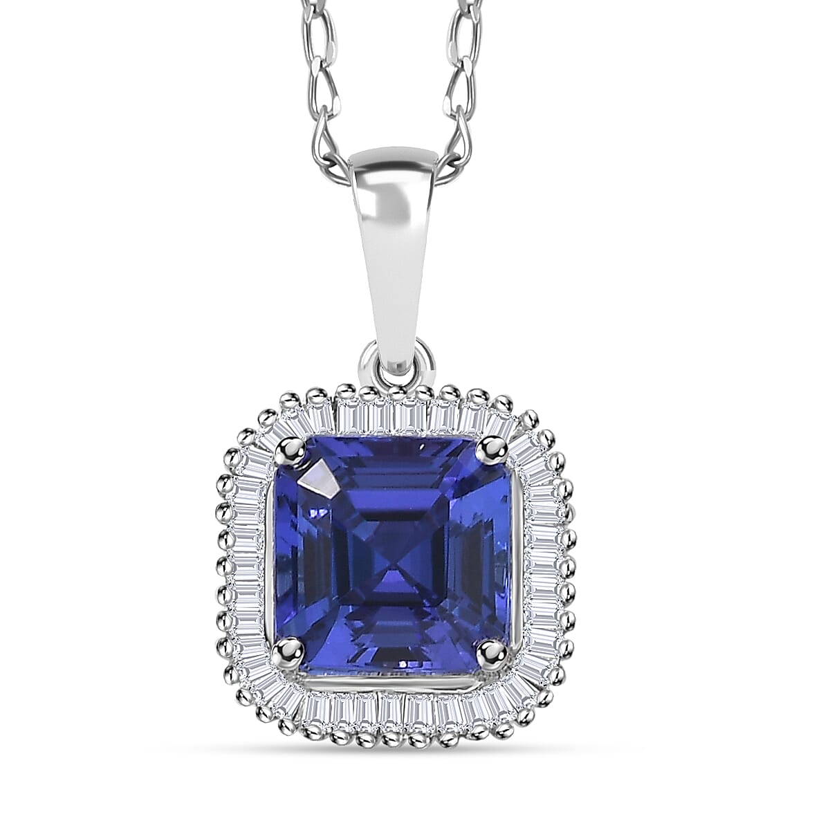 shop lc Rhapsody AAAA Tanzanite and E-F VS2 Diamond 2.84 ctw Octagon Shape Ballerina Pendant Necklace in 950 Platinum 5.25 Grams 20 Inches
