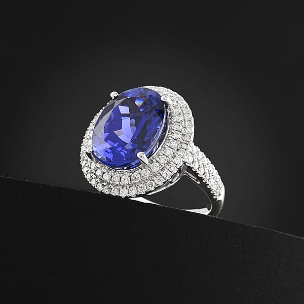 Shop Lc Rhapsody AAAA Tanzanite Diamond Halo Ring In 950 Platinum 9.50 Ctw