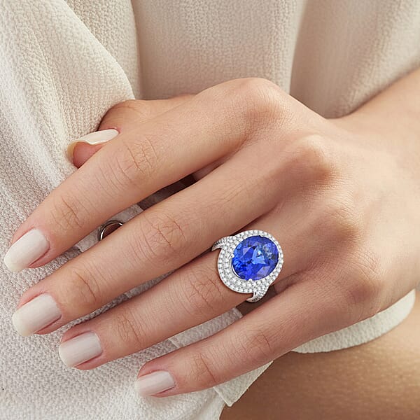 Shop Lc Rhapsody AAAA Tanzanite Diamond Halo Ring In 950 Platinum 9.50 Ctw