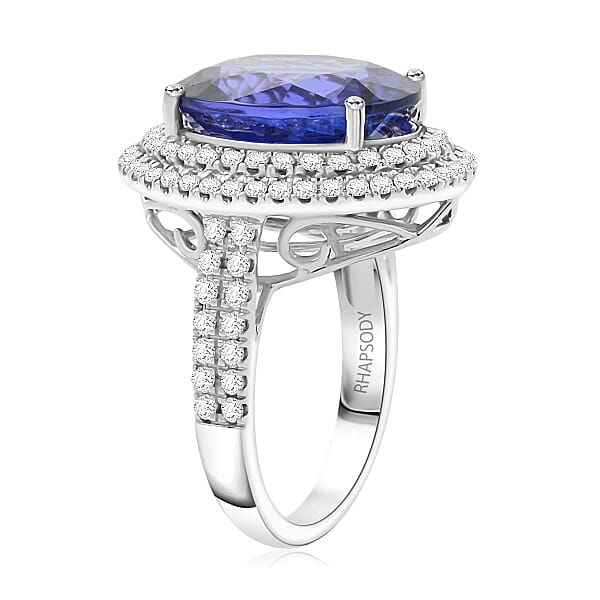 Shop Lc Rhapsody AAAA Tanzanite Diamond Halo Ring In 950 Platinum 9.50 Ctw