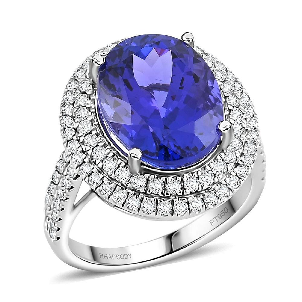 shop lc Rhapsody AAAA Tanzanite Diamond Halo Ring in 950 Platinum 9.50 ctw