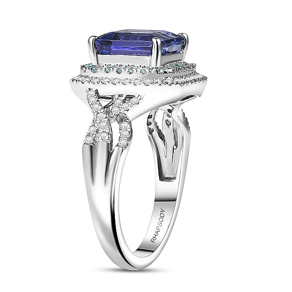 Shop Lc Rhapsody AAAA Tanzanite Paraiba Tourmaline And E-F VS Diamond 3.30 Ctw Midnight Deco Ring In 950 Platinum