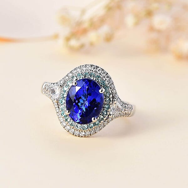 Shop Lc Rhapsody AAAA Tanzanite Paraiba Tourmaline And E-F VS2 Diamond 3.70 Ctw Ring In 950 Platinum 8.60 Grams