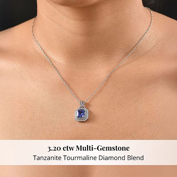 Shop Lc Rhapsody AAAA Tanzanite Paraiba Tourmaline And E-F VS Diamond 3.20 Ctw Midnight Deco Pendant Necklace In 950 Platinum 20 Inches